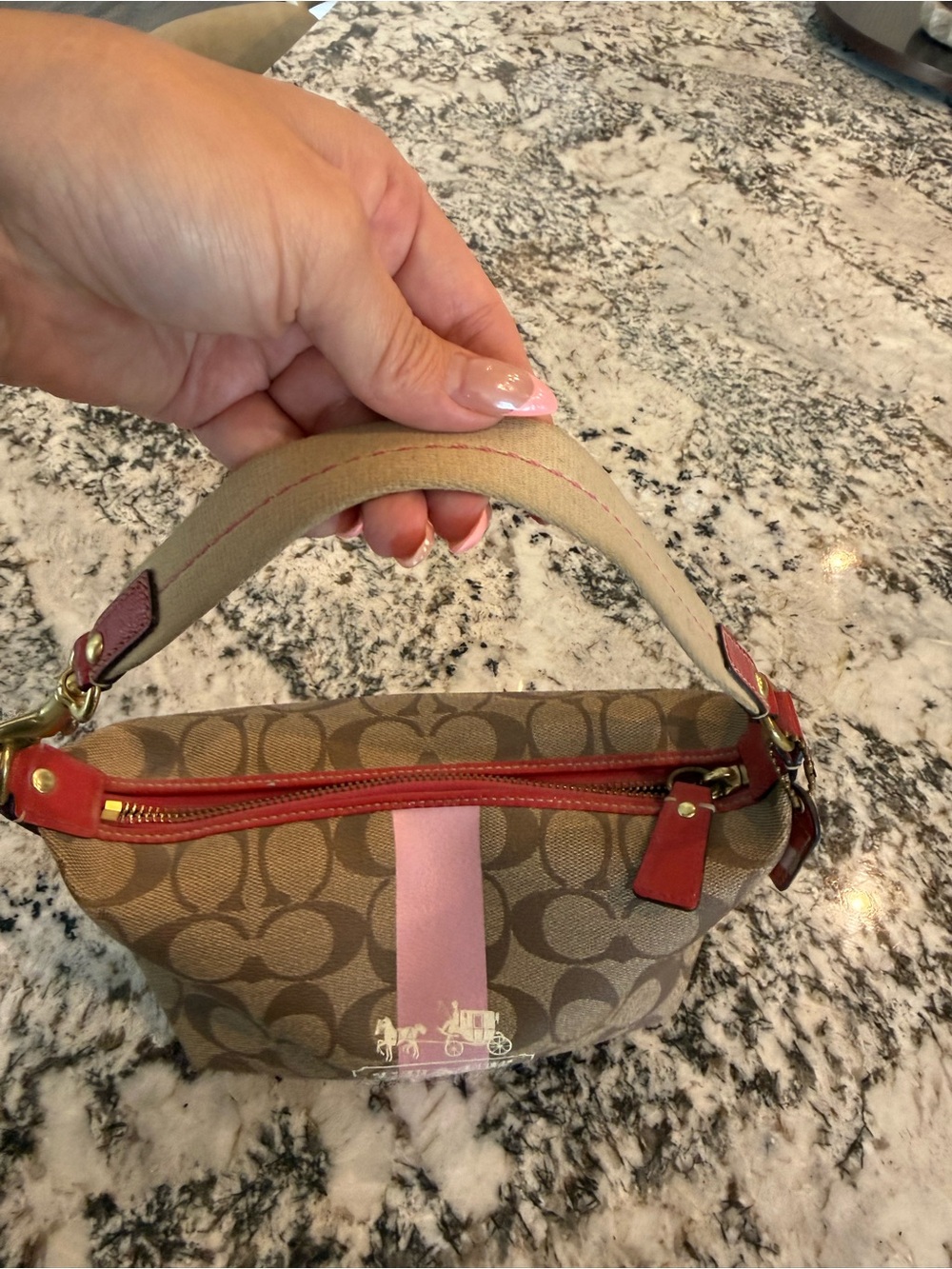 Coach Brown Signature Canvas Mini Bag with Pink Stripe - Picture 8 of 8
